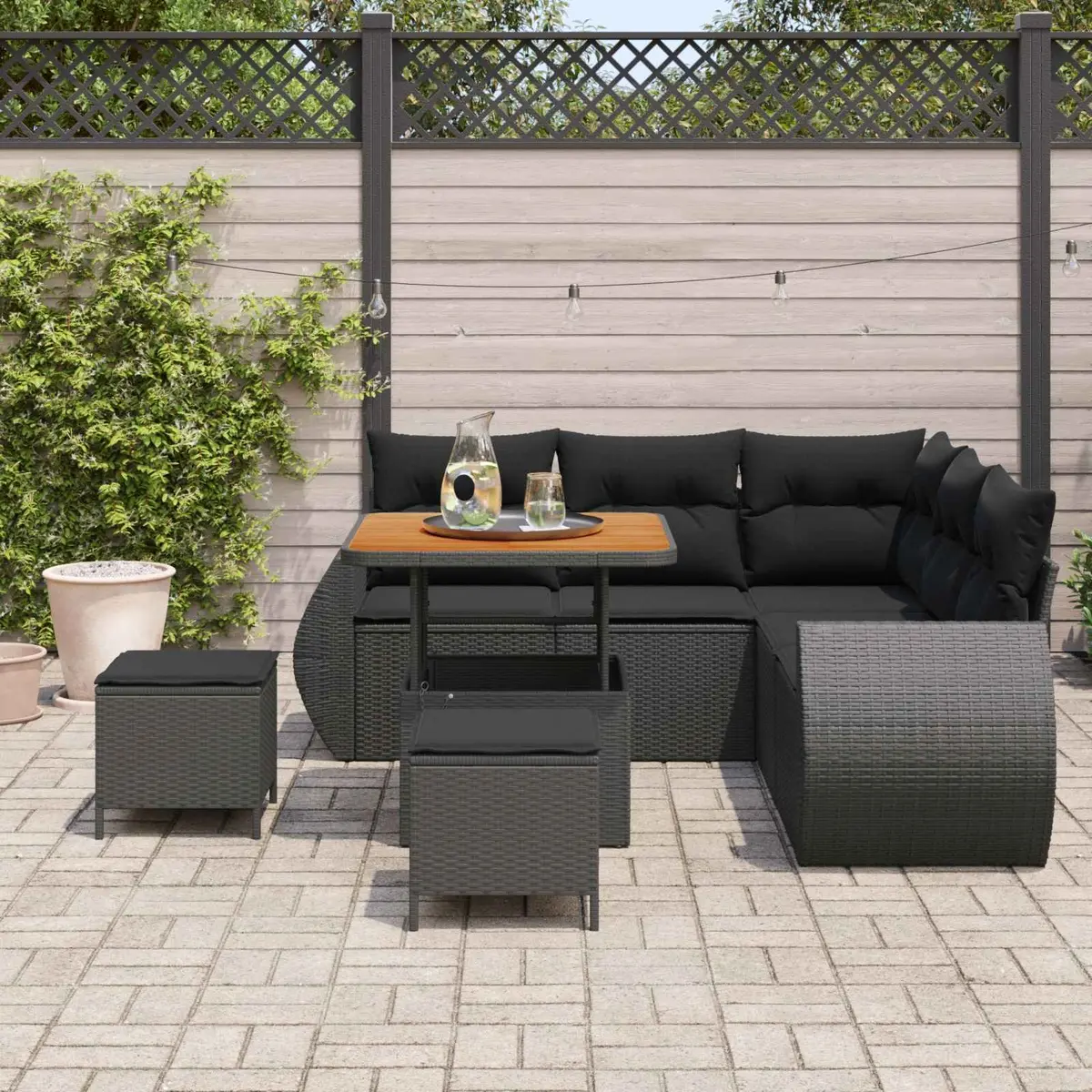 8-Piece Modular Black Poly Rattan Sofa Set