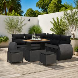 Modular Outdoor Garden Sofa Set 8 Piece Black Poly Rattan Sectional Seating