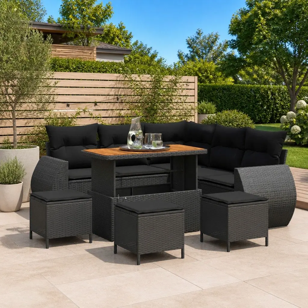 9-Piece Modular Garden Sofa Set in Black