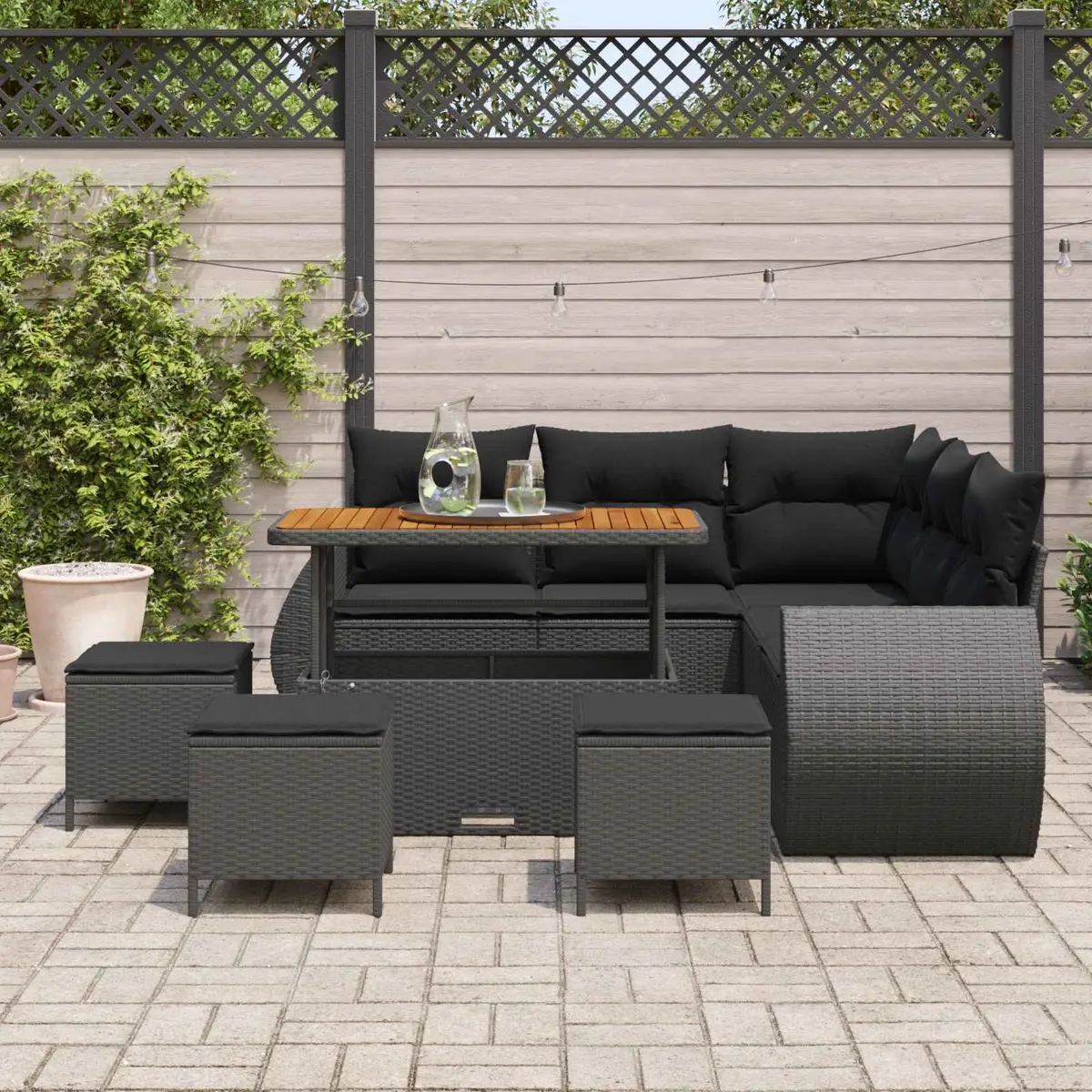 9-Piece Modular Garden Sofa Set in Black