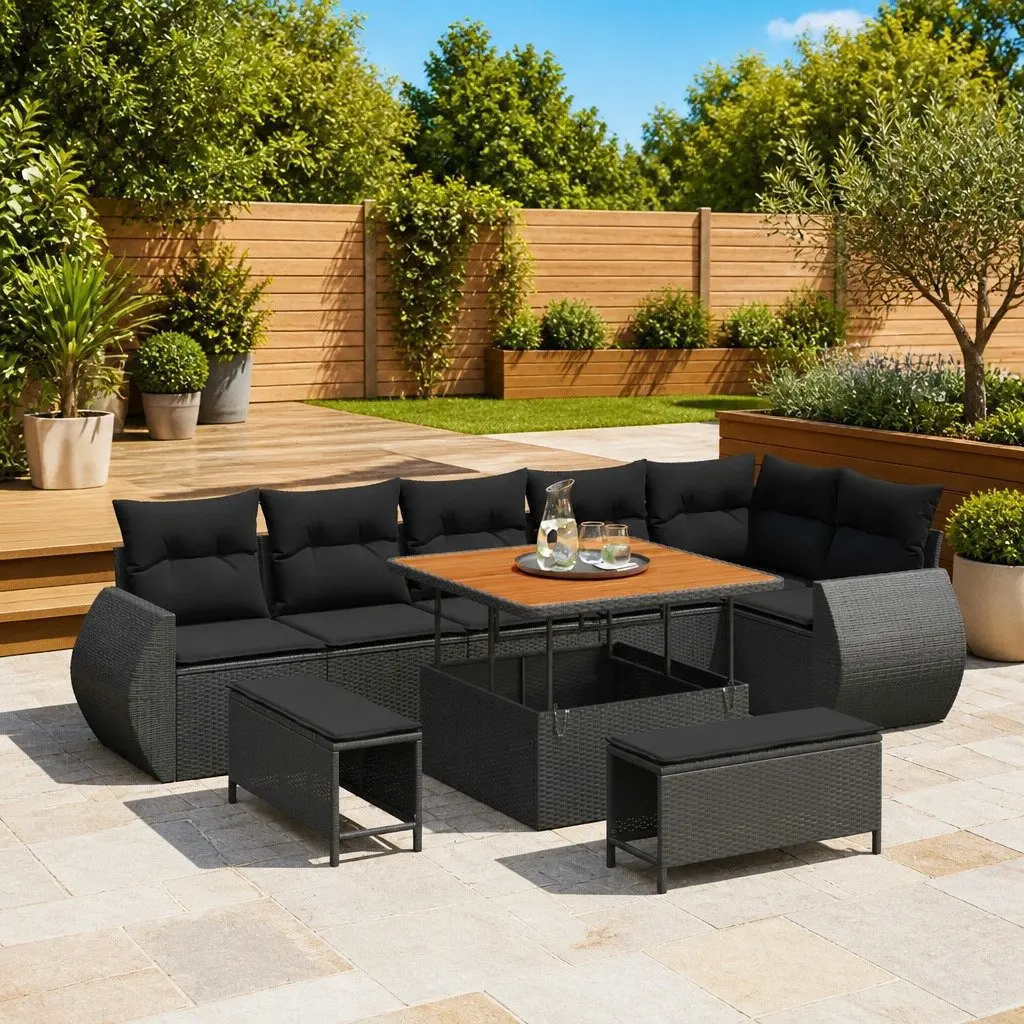 9-Piece Outdoor Garden Sofa Set in Black
