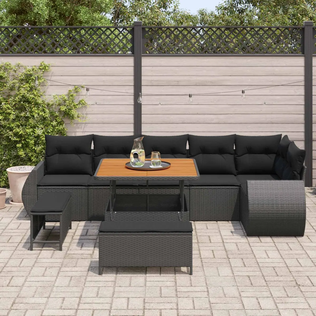 9-Piece Outdoor Garden Sofa Set in Black