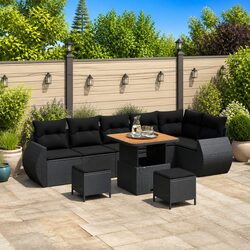 Black Modular 9-Piece Outdoor Garden Sofa Set with Cushions