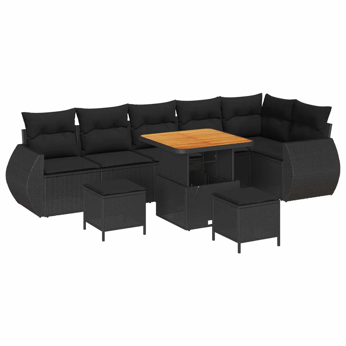 Black Modular 9-Piece Outdoor Garden Sofa Set with Cushions