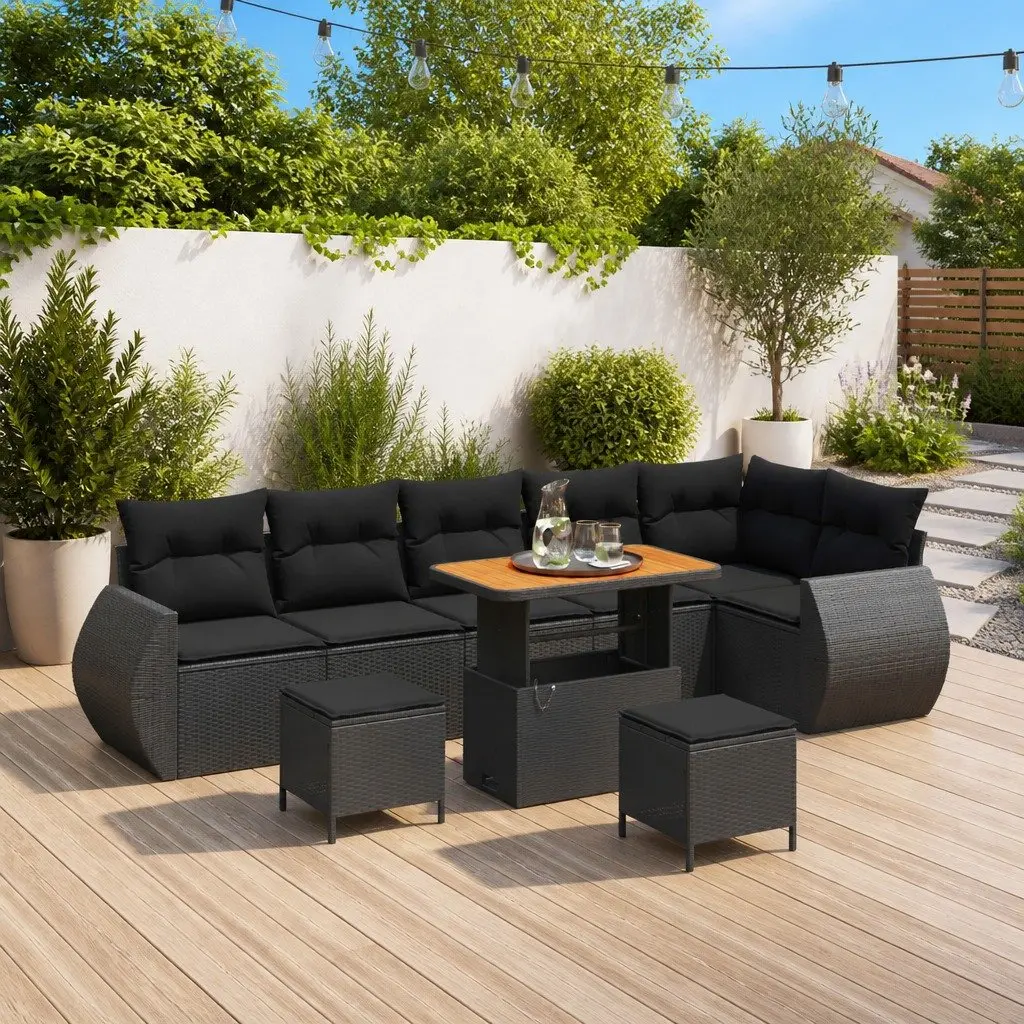 Modular 9 Piece Black Poly Rattan Garden Sofa Set