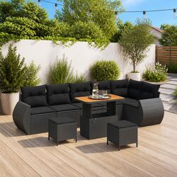 Modular 9 Piece Black Poly Rattan Garden Sofa Set