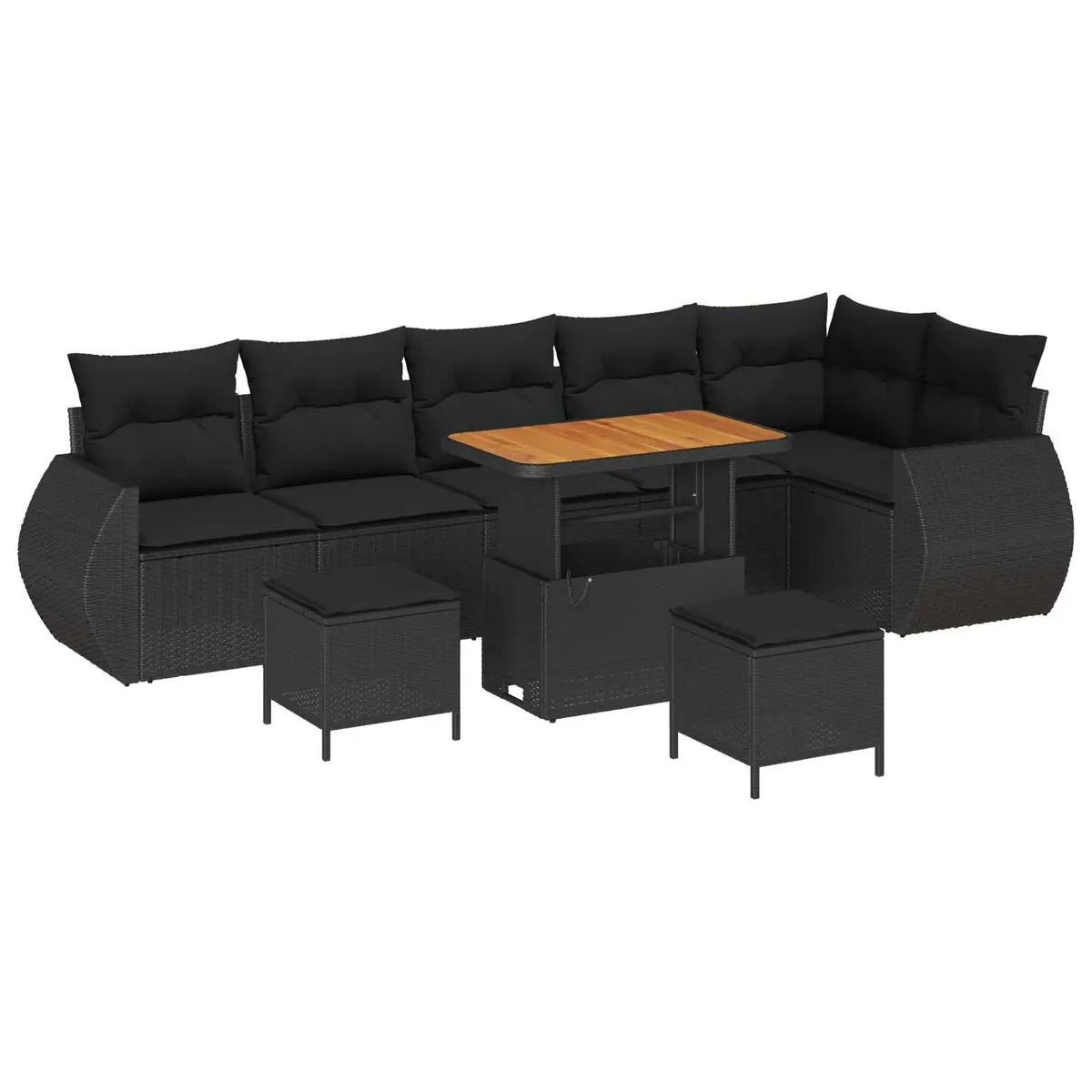 Modular 9 Piece Black Poly Rattan Garden Sofa Set