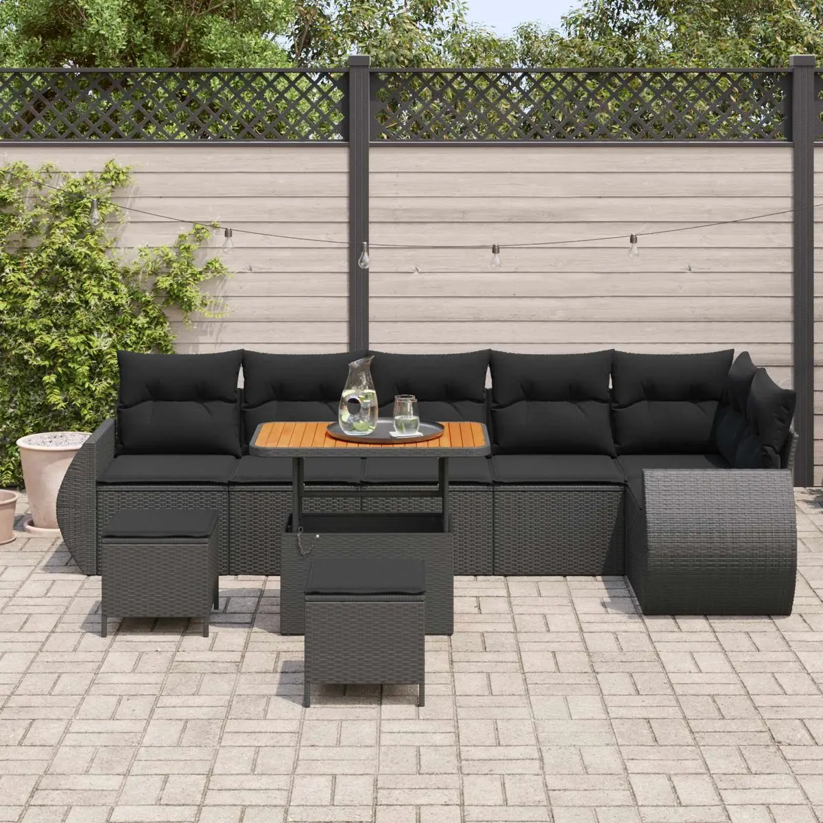Modular 9 Piece Black Poly Rattan Garden Sofa Set