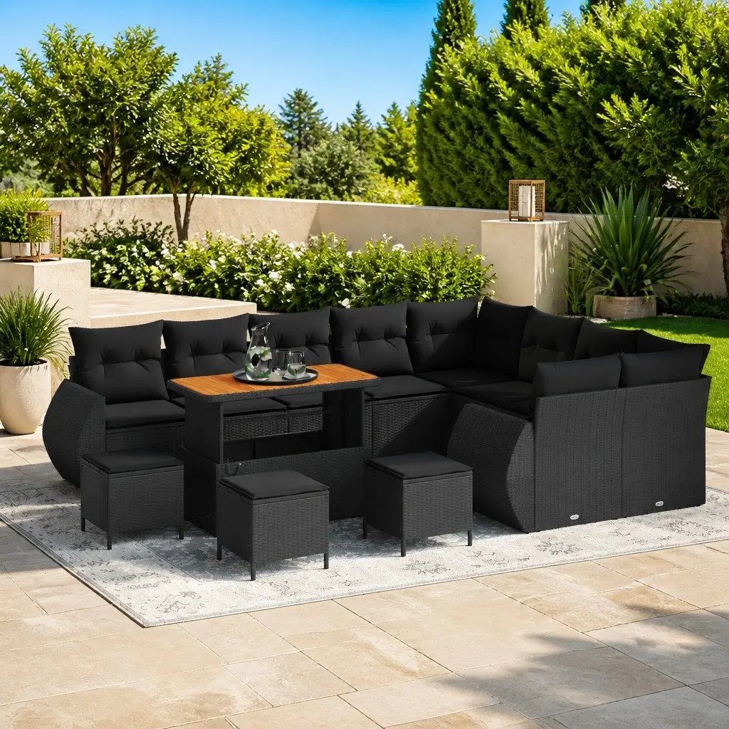 Modular Poly Rattan Outdoor Sofa Set 13 Pieces Black
