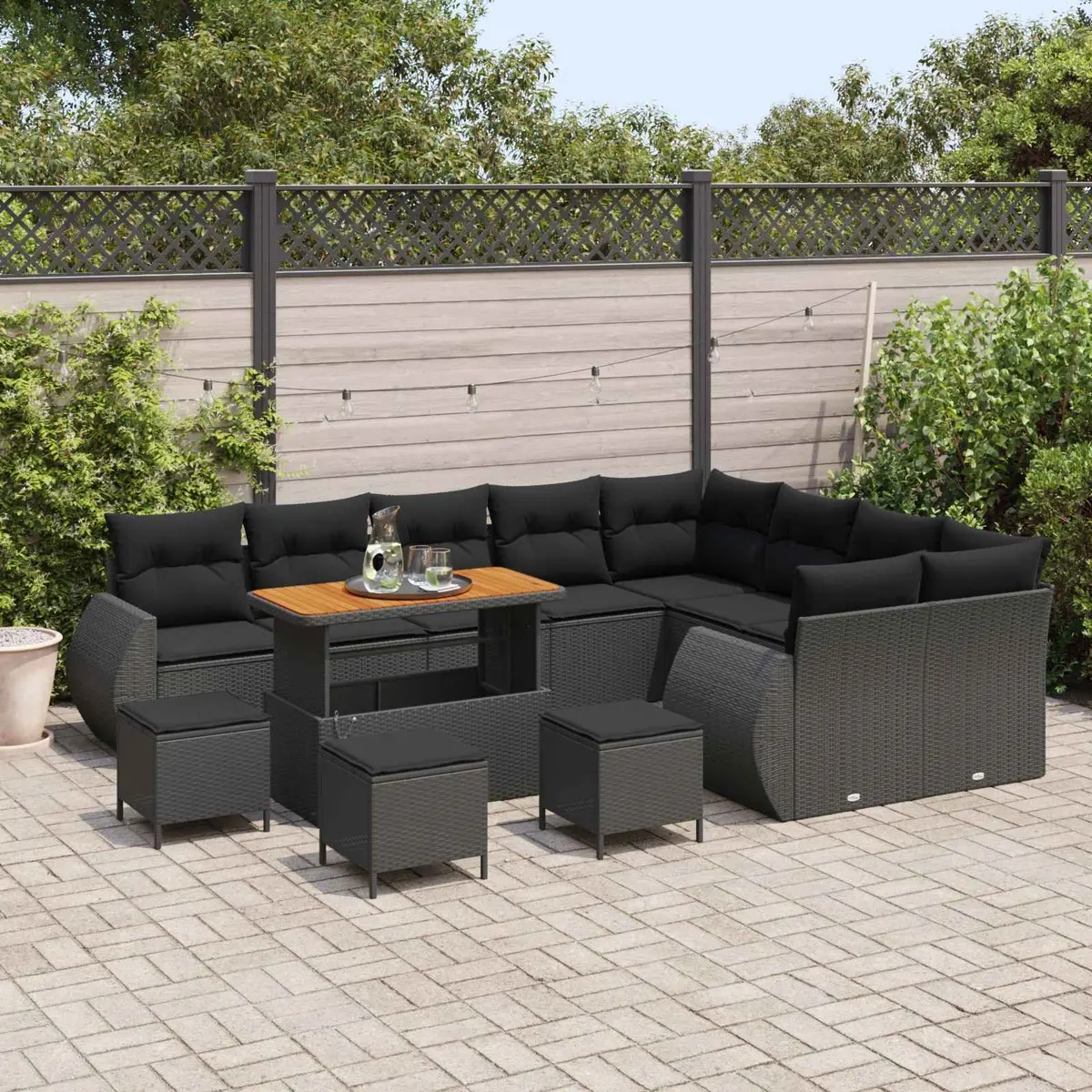 Modular Poly Rattan Outdoor Sofa Set 13 Pieces Black
