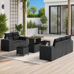 8-Piece Modular Black Poly Rattan Outdoor Sofa Set