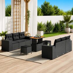 Premium 9-Piece Black Poly Rattan Modular Garden Sofa Set