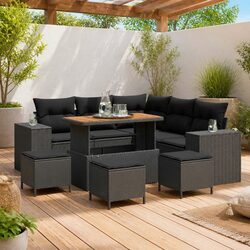 Premium 9-Piece Modular Garden Sofa Set with Black Cushions