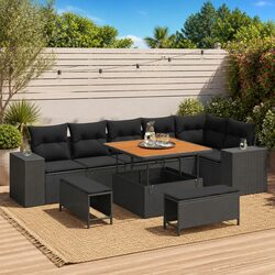 Sturdy Black 9-Piece Modular Garden Sofa Set