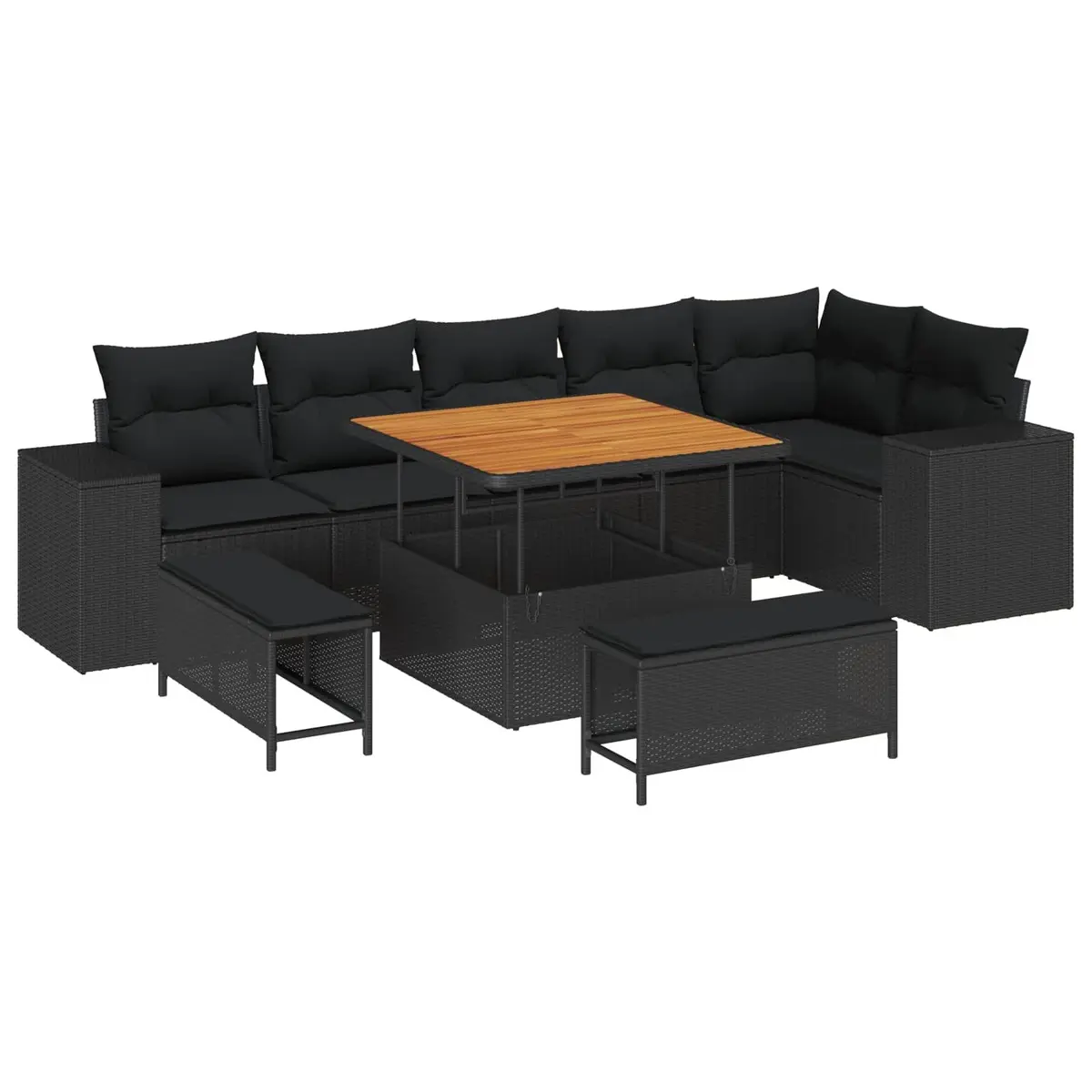 Black 9-Piece Modular Garden Sofa Set