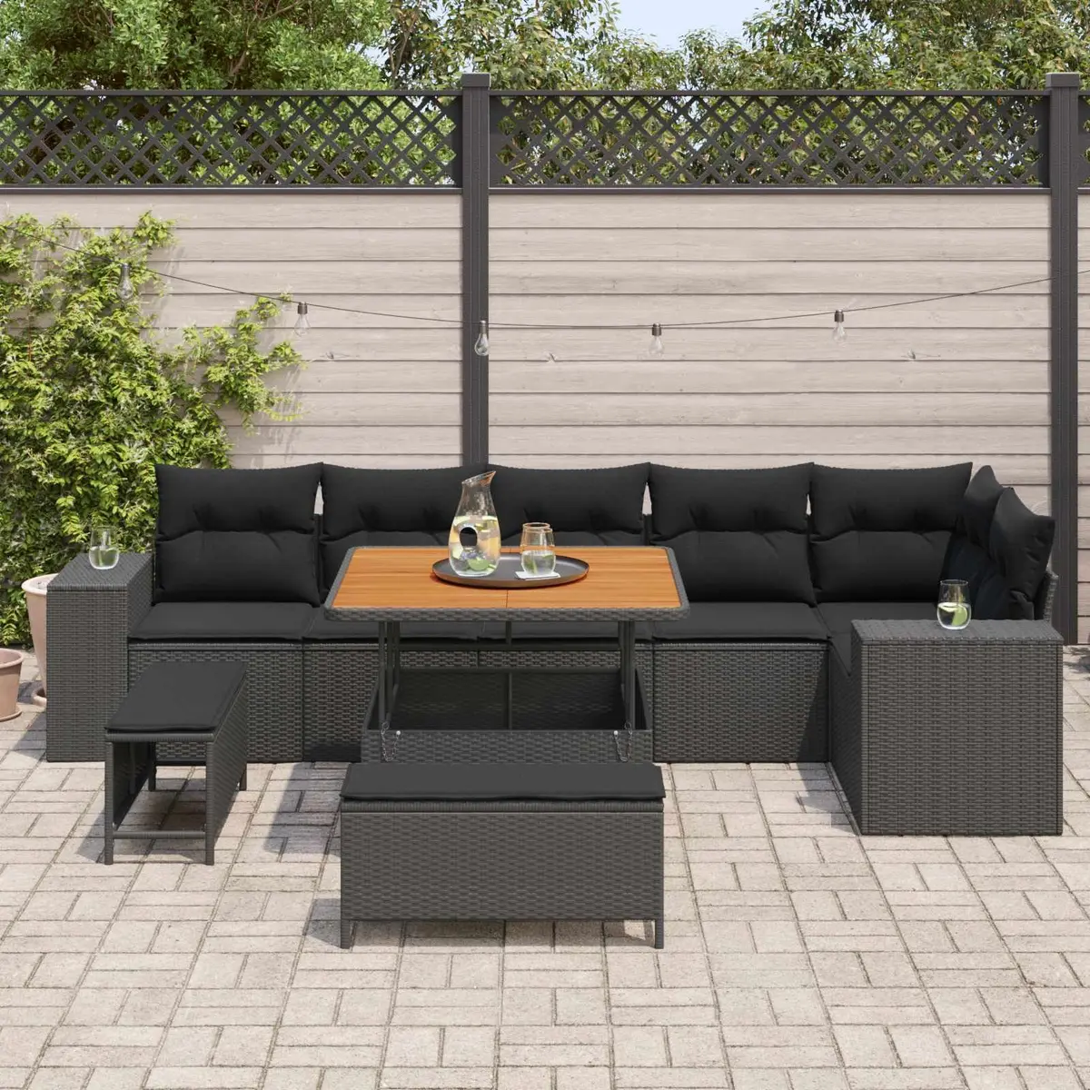 Black 9-Piece Modular Garden Sofa Set