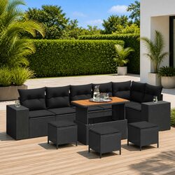 Modular Garden Sofa Set - 10 Pieces in Black Poly Rattan