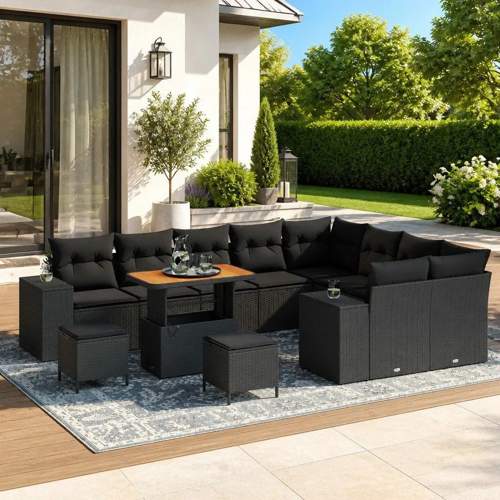Modular Garden Sofa Set 12 pcs Black Outdoor Furniture