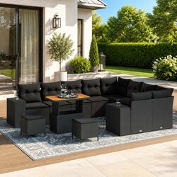 Premium Modular Garden Sofa Set 12 pcs Black Outdoor Furniture