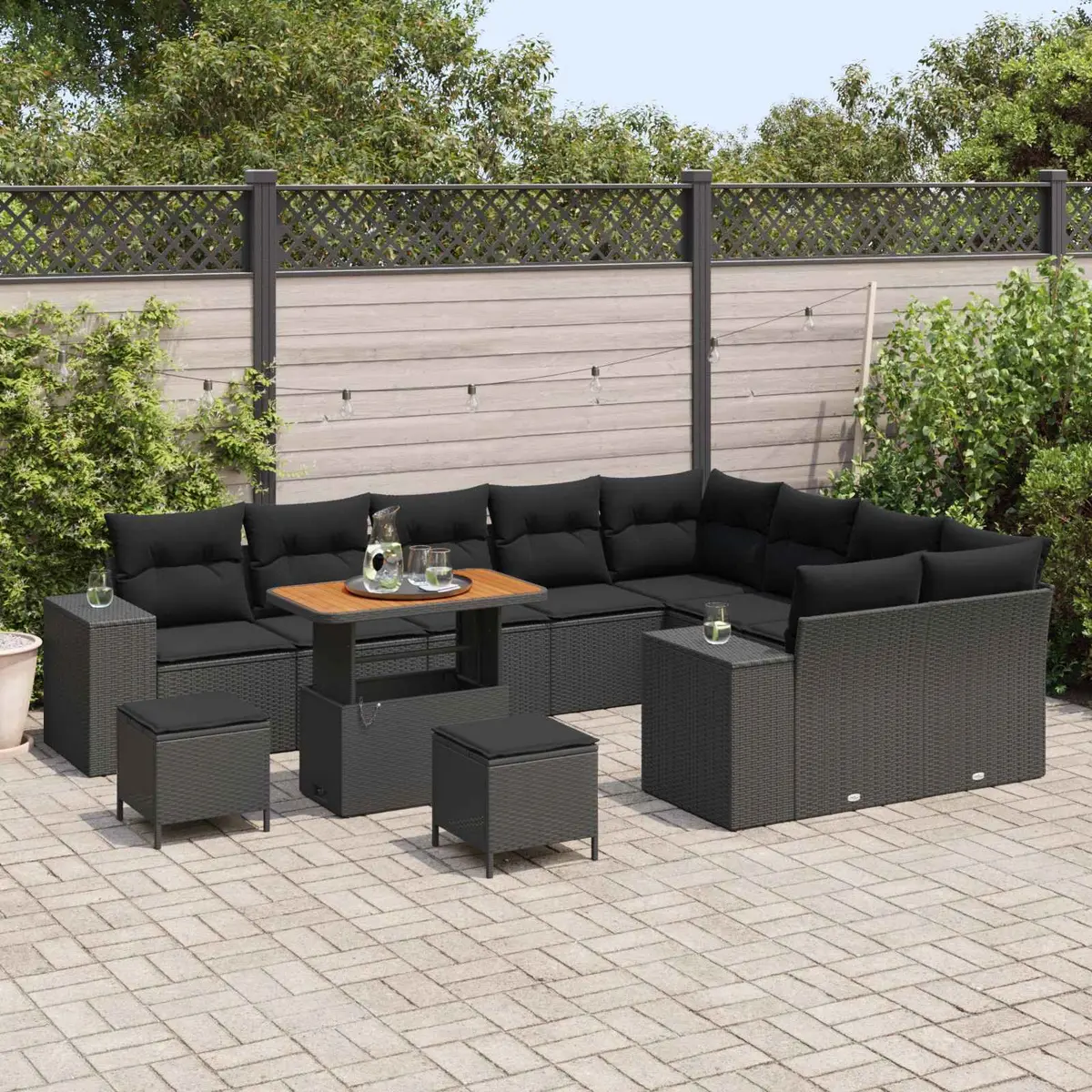 Modular Garden Sofa Set 12 pcs Black Outdoor Furniture