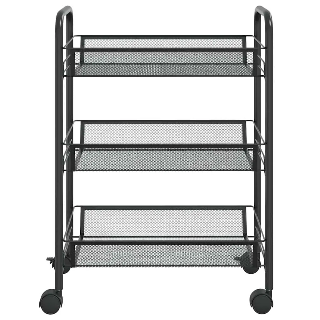 Black 3-Tier Kitchen Trolley with Removable Mesh Baskets