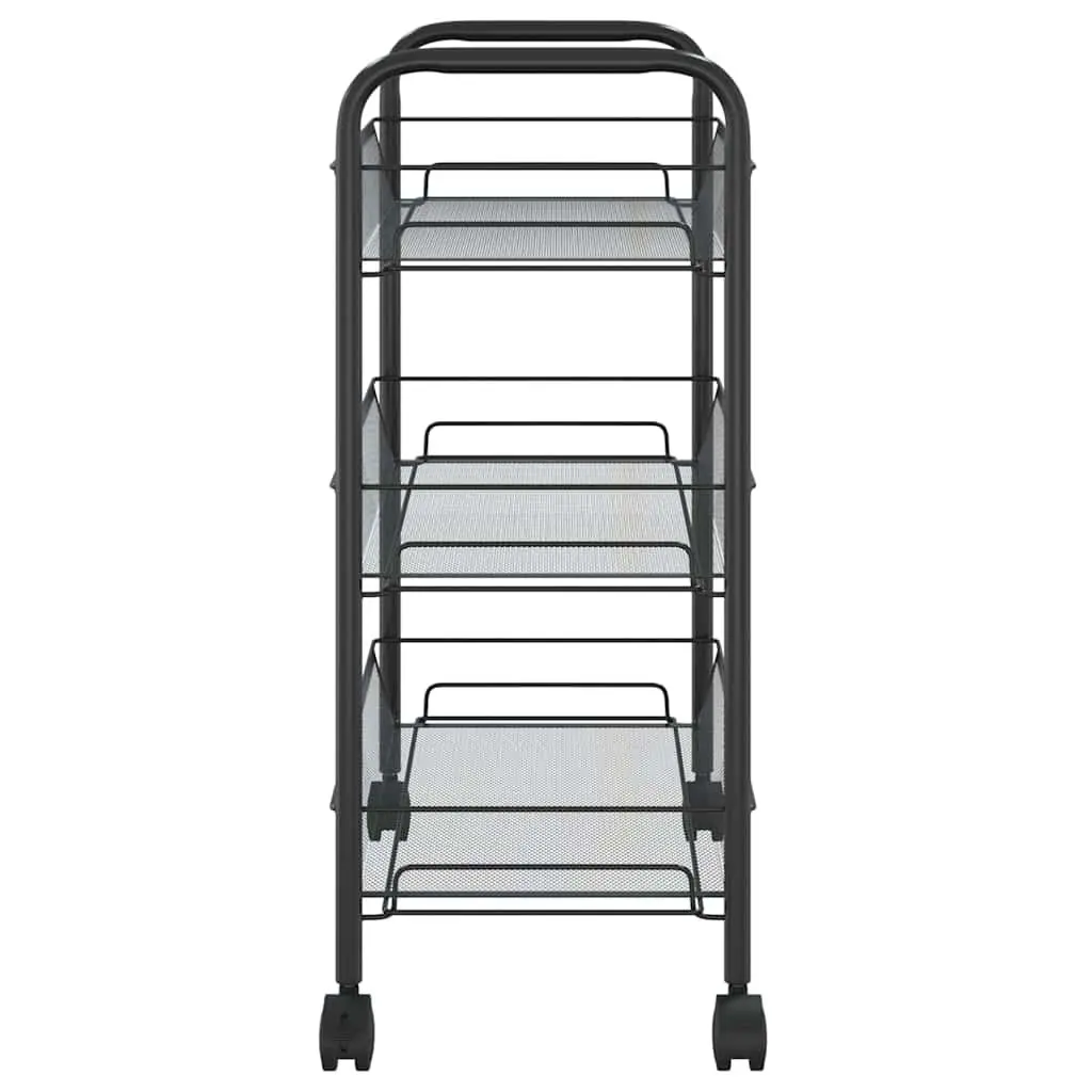 Black 3-Tier Kitchen Trolley with Removable Mesh Baskets