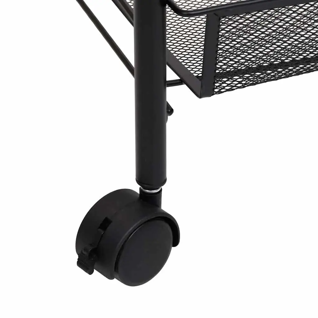 Black 3-Tier Kitchen Trolley with Removable Mesh Baskets