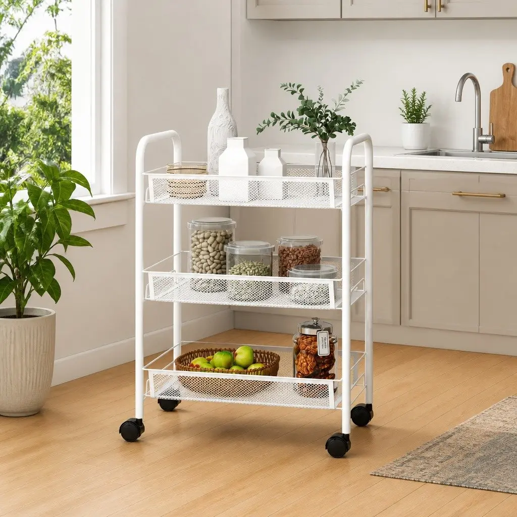 3-Tier Kitchen Trolley with Wheels and Brakes