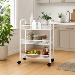 Durable 3-Tier Kitchen Trolley with Wheels and Brakes