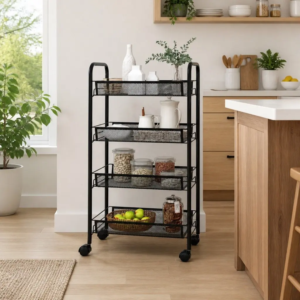 4-Tier Kitchen Trolley with Removable Baskets