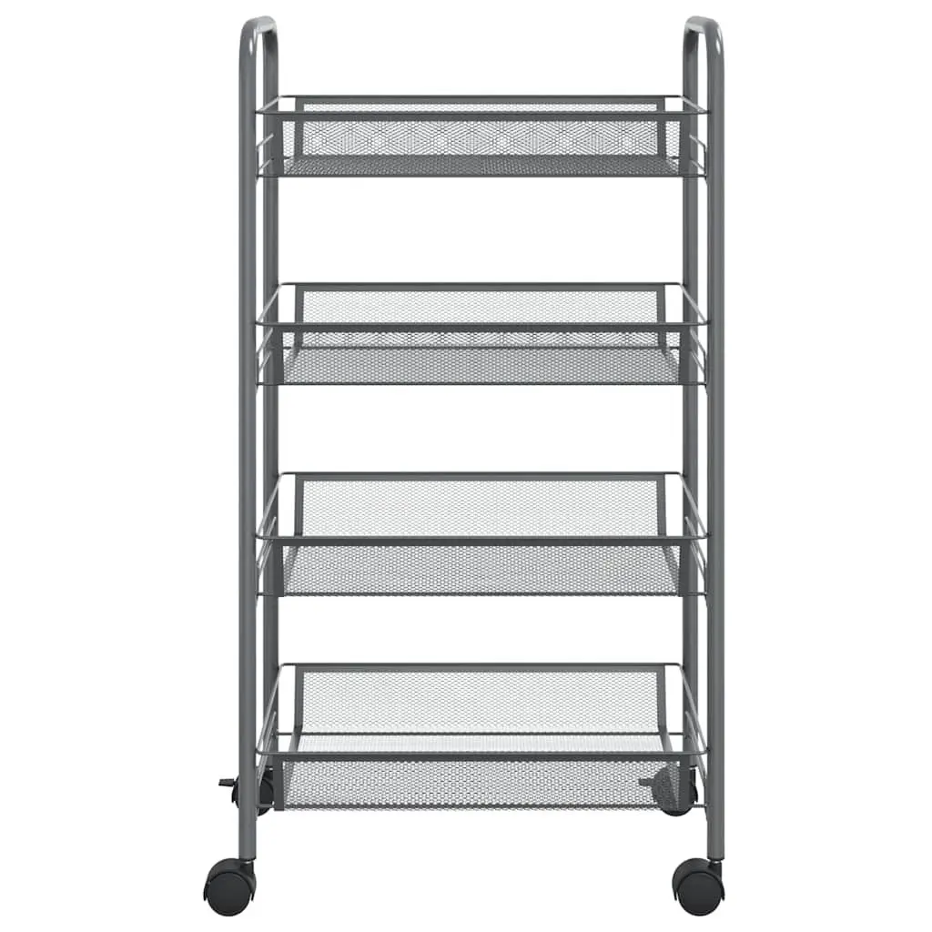 4-Tier Grey Kitchen Trolley with Mesh Baskets