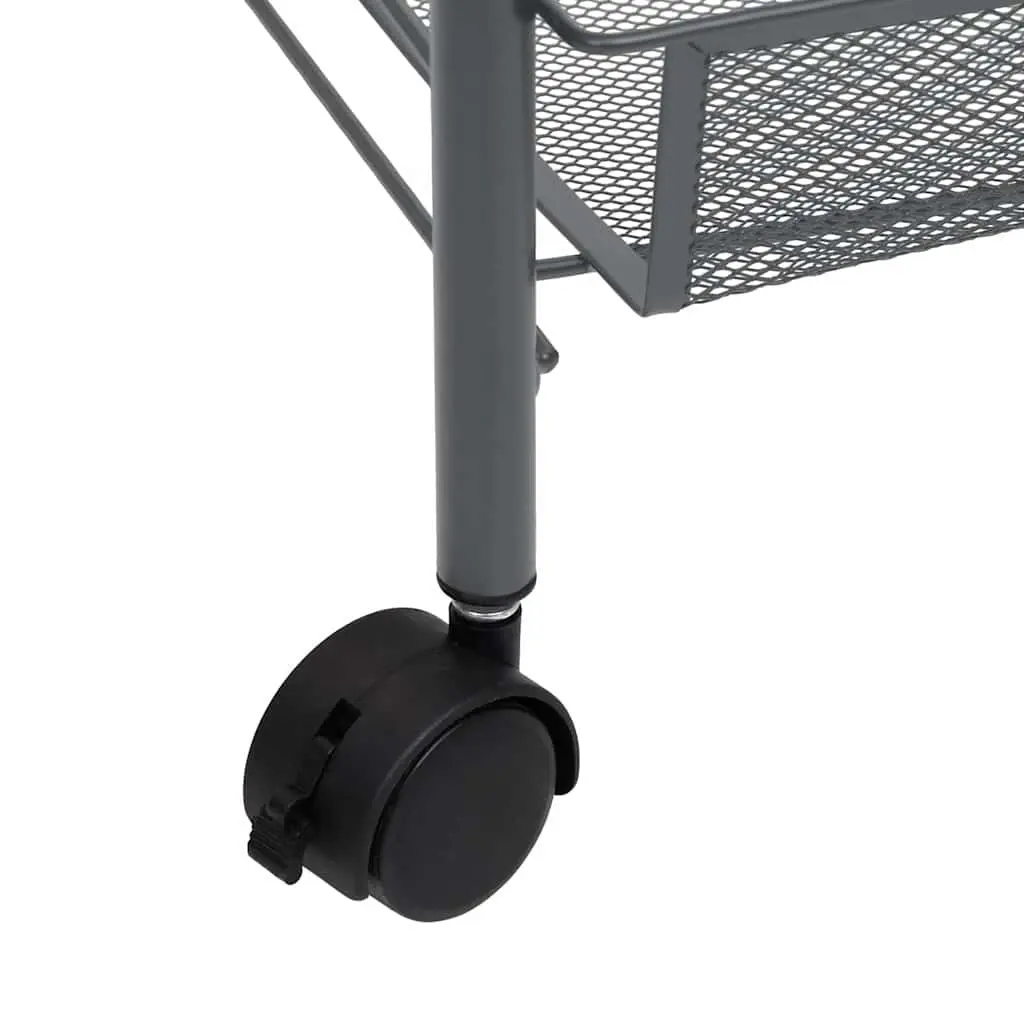 4-Tier Grey Kitchen Trolley with Mesh Baskets