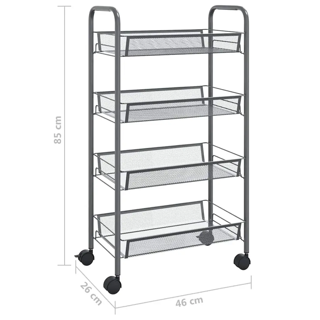 4-Tier Grey Kitchen Trolley with Mesh Baskets