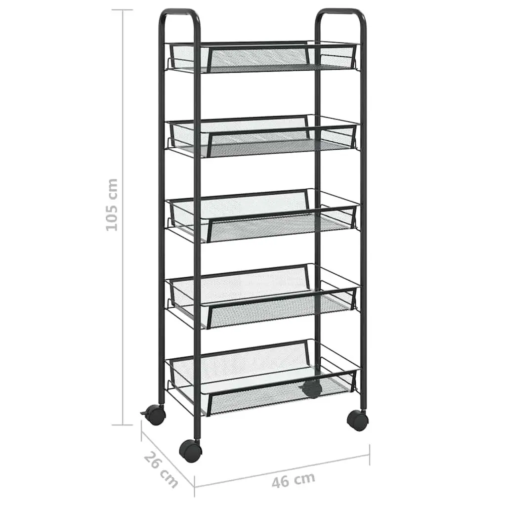 5-Tier Kitchen Trolley with Black Mesh Baskets