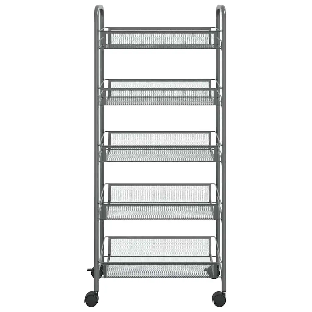 5-Tier Kitchen Trolley Iron Grey Storage Cart Organiser with Wheels Removable Baskets