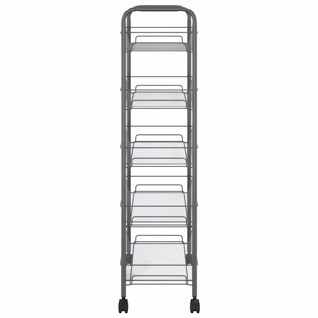 5-Tier Kitchen Trolley Iron Grey Storage Cart Organiser with Wheels Removable Baskets