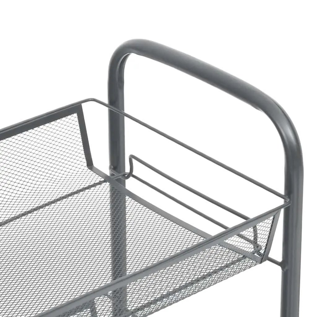 5-Tier Kitchen Trolley Iron Grey Storage Cart Organiser with Wheels Removable Baskets