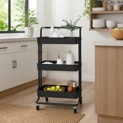 3-Tier Kitchen Trolley Organiser Storage Cart with Wheels and Handle