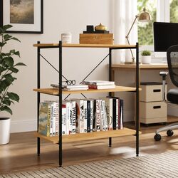 Durable 3-Tier Black Oak Shelving Unit for Storage