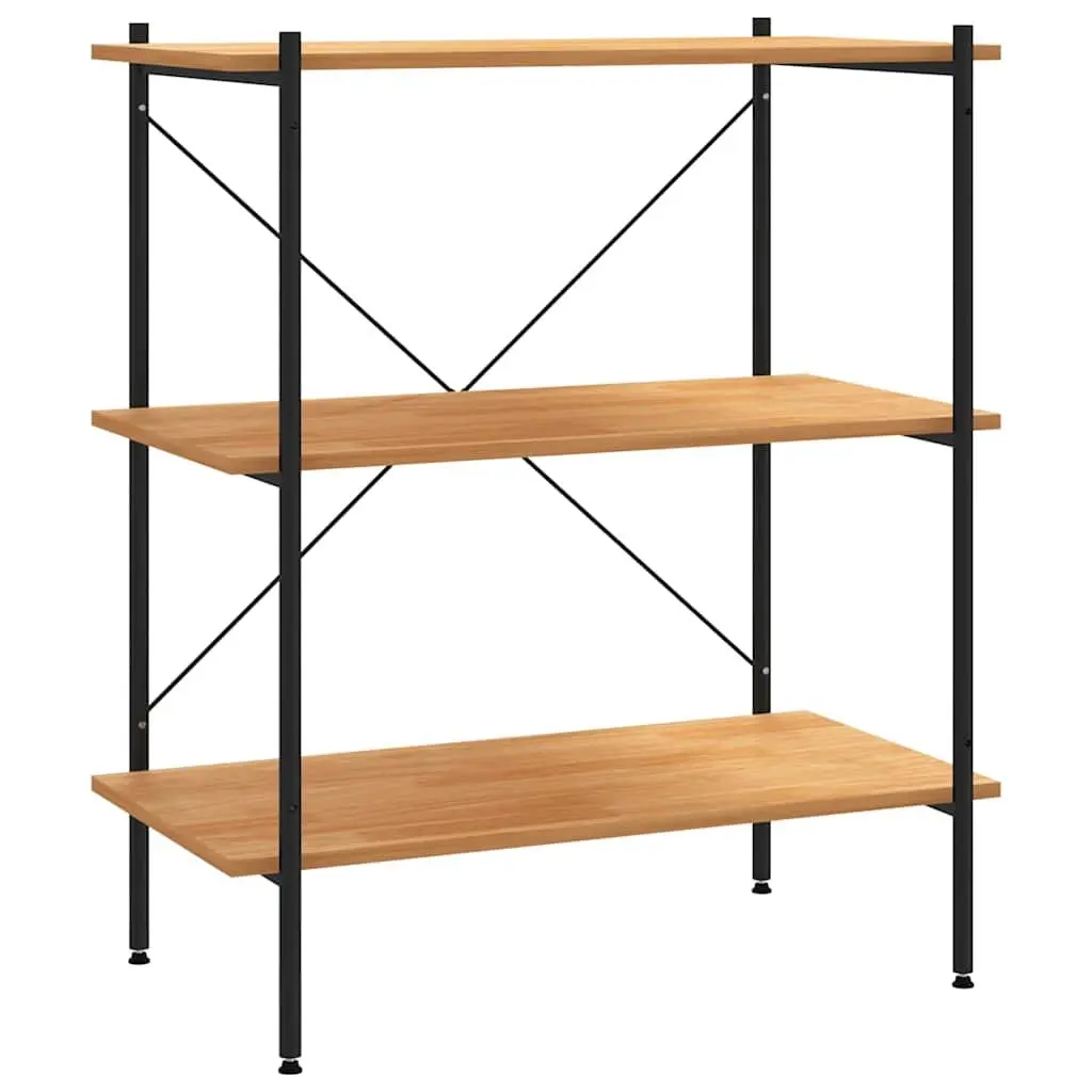 3-Tier Black Oak Shelving Unit for Storage