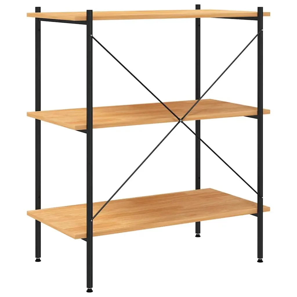 3-Tier Black Oak Shelving Unit for Storage