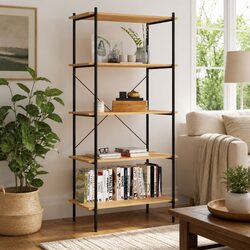 5-Tier Shelving Unit Black Oak Standing Shelf Storage Organiser Bookcase