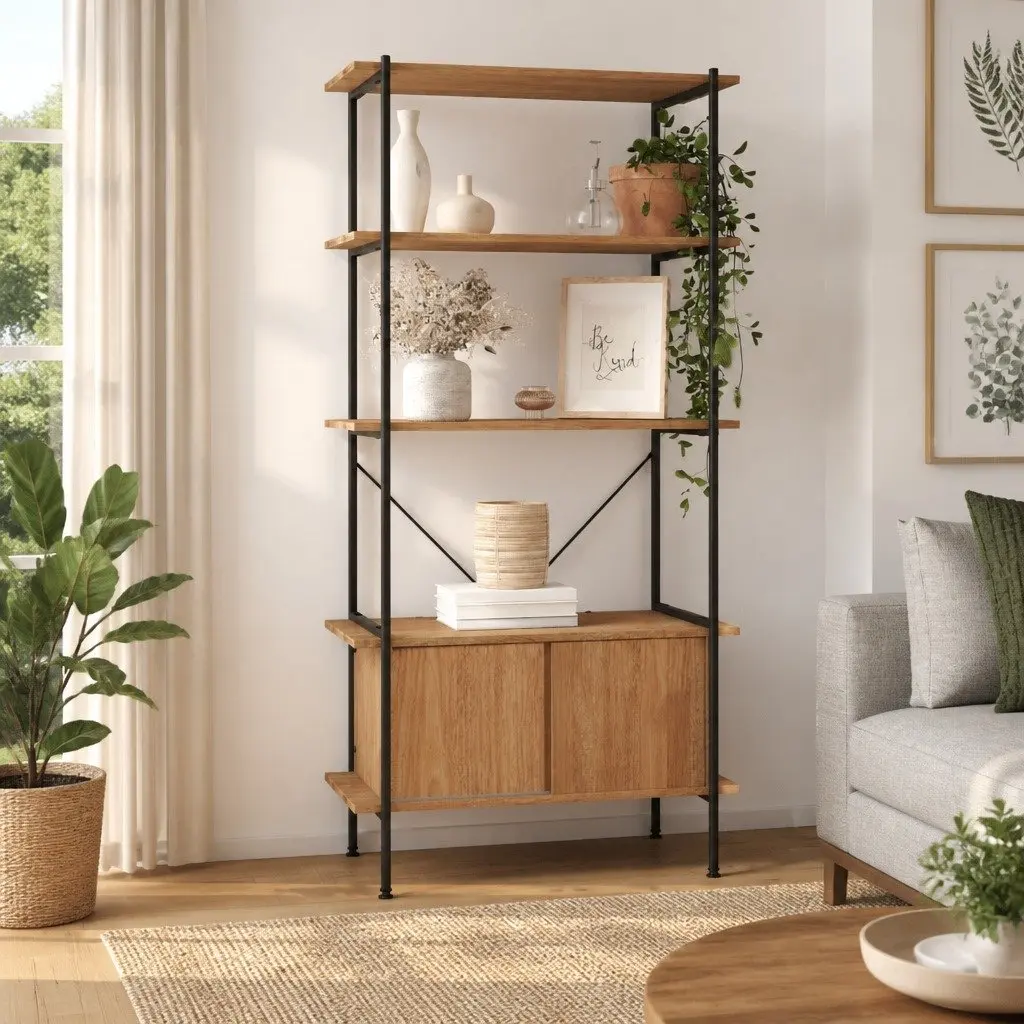5-Tier Steel Shelving Unit with Cabinet Storage