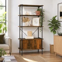 Sturdy 5-Tier Shelving Unit with Integrated Cabinet
