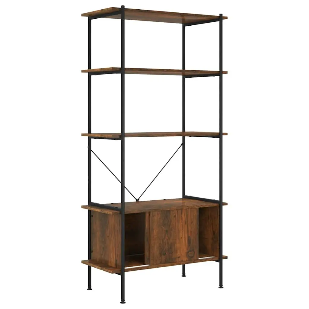 5-Tier Shelving Unit with Integrated Cabinet