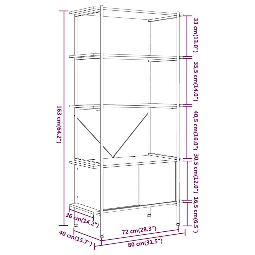 5-Tier Shelving Unit with Integrated Cabinet