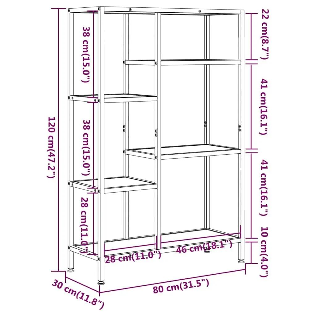 Brown Bookcase Shelving Unit 80x30x120 cm