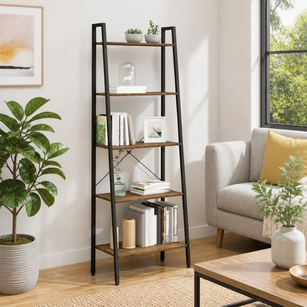 5-Tier Dark Brown and Black Storage Shelf