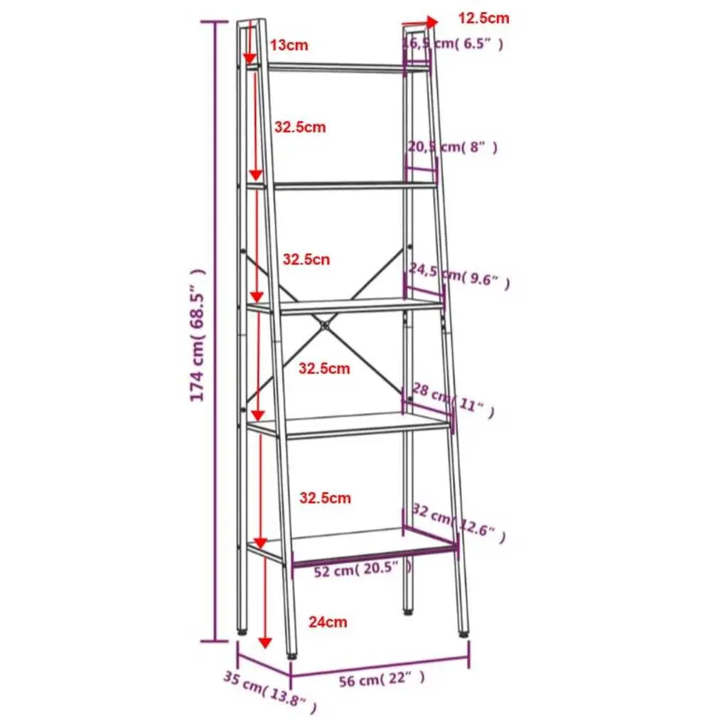 5-Tier Dark Brown and Black Storage Shelf