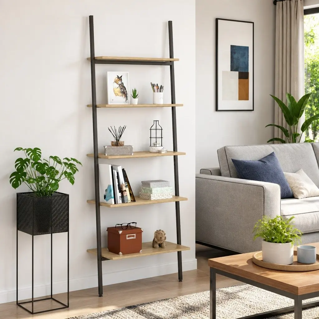 5-Tier Shelf Steel Frame 64W x 34D x 185.5H cm Brown Black